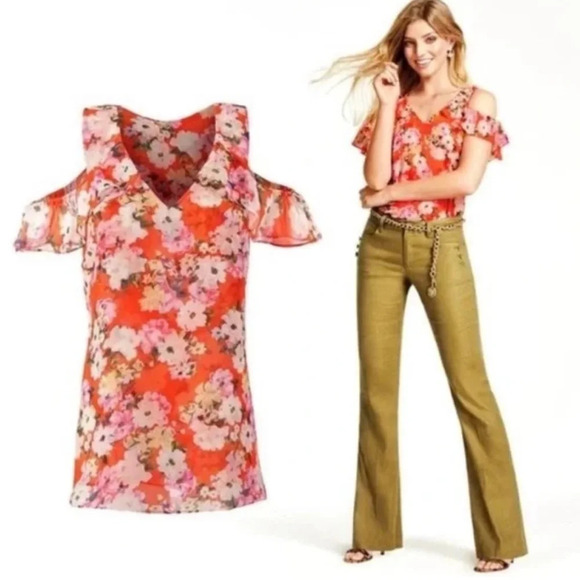 Cabi #5352 Lush Floral Cold Shoulder Blouse M - Picture 5 of 11